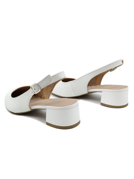 Tamaris 29500 Ladies White Leather Block Heel Pointed Toe Buckle Strap Sandals