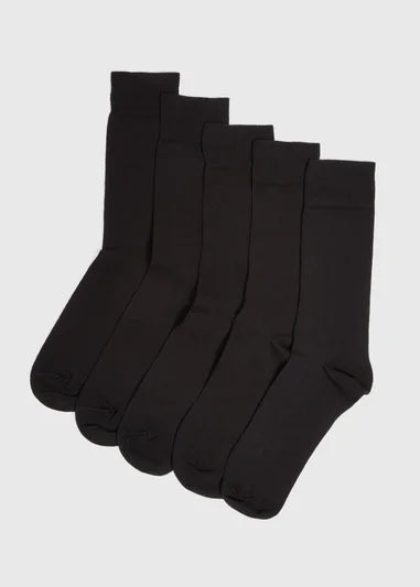 Mens Essentials 5 Pair Pack Plain Black Socks One Size Fits UK 7 to 12