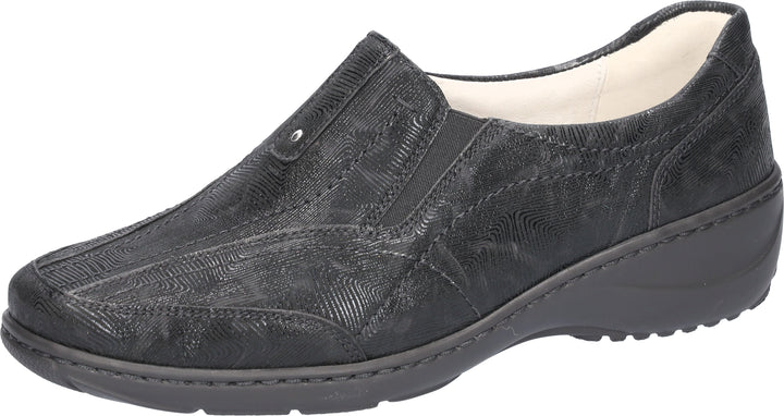 Waldlaufer Kya Ladies Wide Fitting Black Nubuck Leather Slip On Shoes With Elasticated Gussets And Removable leather Insoles (Copy)