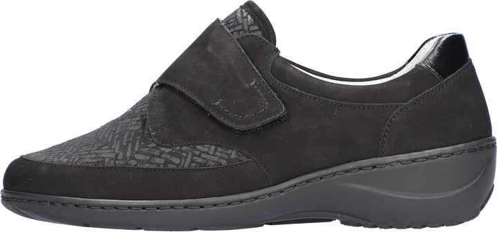 Waldlaufer Kya Wide Fitting Black Nubuck Suede/ Stretch Orthoritt Walking Shoes With Velcro Fastening And Removable Insoles (Copy)