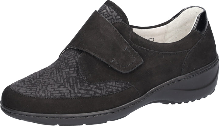 Waldlaufer Kya Wide Fitting Black Nubuck Suede/ Stretch Orthoritt Walking Shoes With Velcro Fastening And Removable Insoles (Copy)