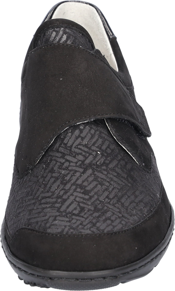Waldlaufer Kya Wide Fitting Black Nubuck Suede/ Stretch Orthoritt Walking Shoes With Velcro Fastening And Removable Insoles (Copy)