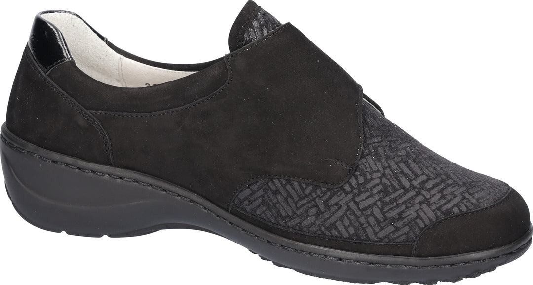 Waldlaufer Kya Wide Fitting Black Nubuck Suede/ Stretch Orthoritt Walking Shoes With Velcro Fastening And Removable Insoles (Copy)