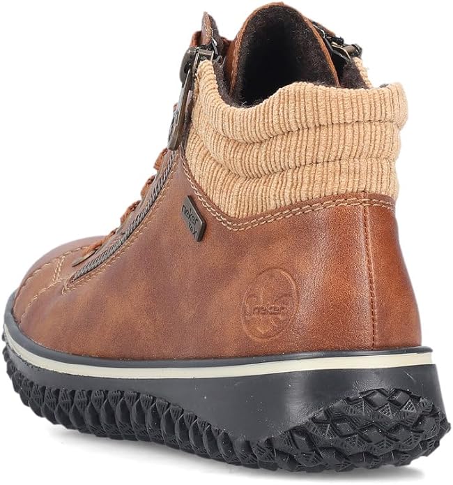 Rieker Tex Z4263 Ladies Water Resistant Fleece Lined Double Zip/Lace Up Boots Brown