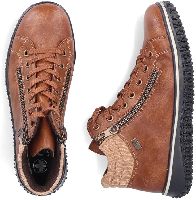 Rieker Tex Z4263 Ladies Water Resistant Fleece Lined Double Zip/Lace Up Boots Brown