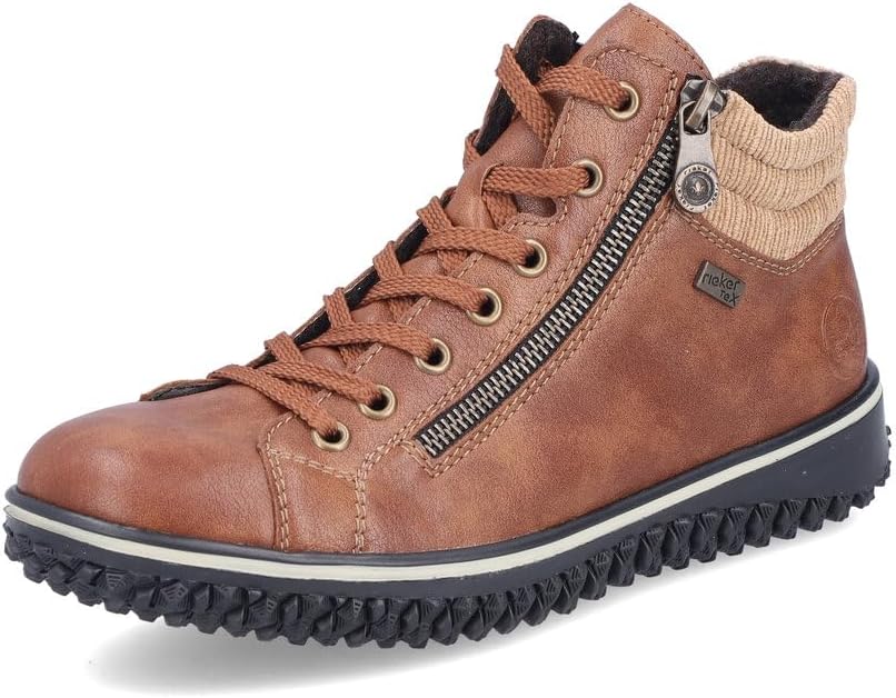 Rieker Tex Z4263 Ladies Water Resistant Fleece Lined Double Zip/Lace Up Boots Brown