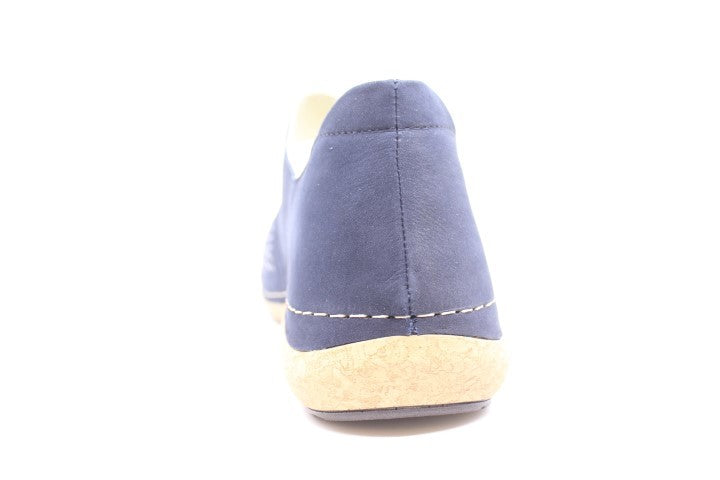 Waldlaufer 681K01 Heliett Ladies Wide Fit Navy Nubuck Double Touch Fasten Sandal With Stretch Panel