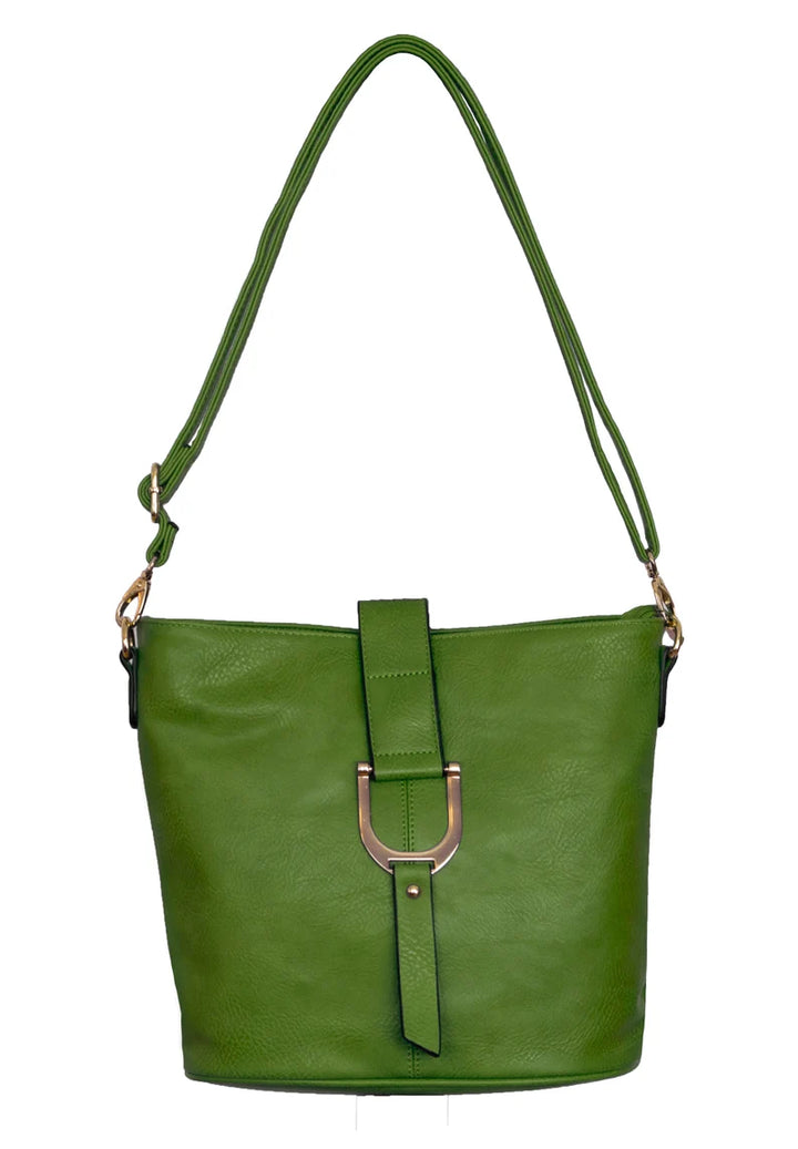 Long & Son Ladies Bucket Shaped Faux Leather Handbag/ Crossbody Bag Green