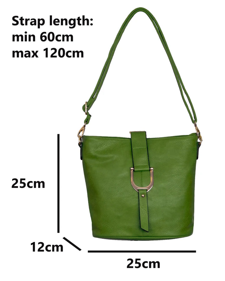 Long & Son Ladies Bucket Shaped Faux Leather Handbag/ Crossbody Bag Green