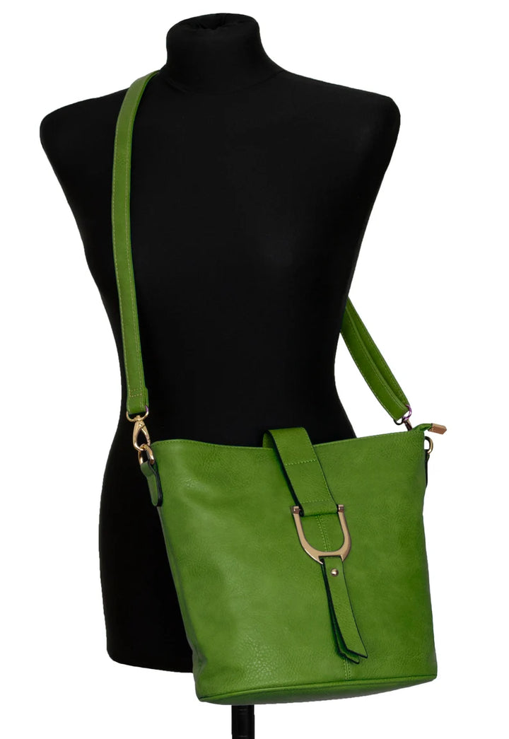 Long & Son Ladies Bucket Shaped Faux Leather Handbag/ Crossbody Bag Green
