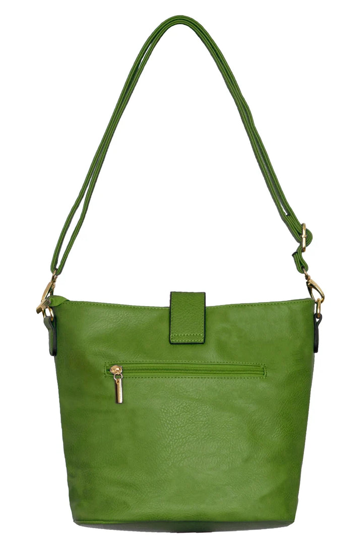 Long & Son Ladies Bucket Shaped Faux Leather Handbag/ Crossbody Bag Green