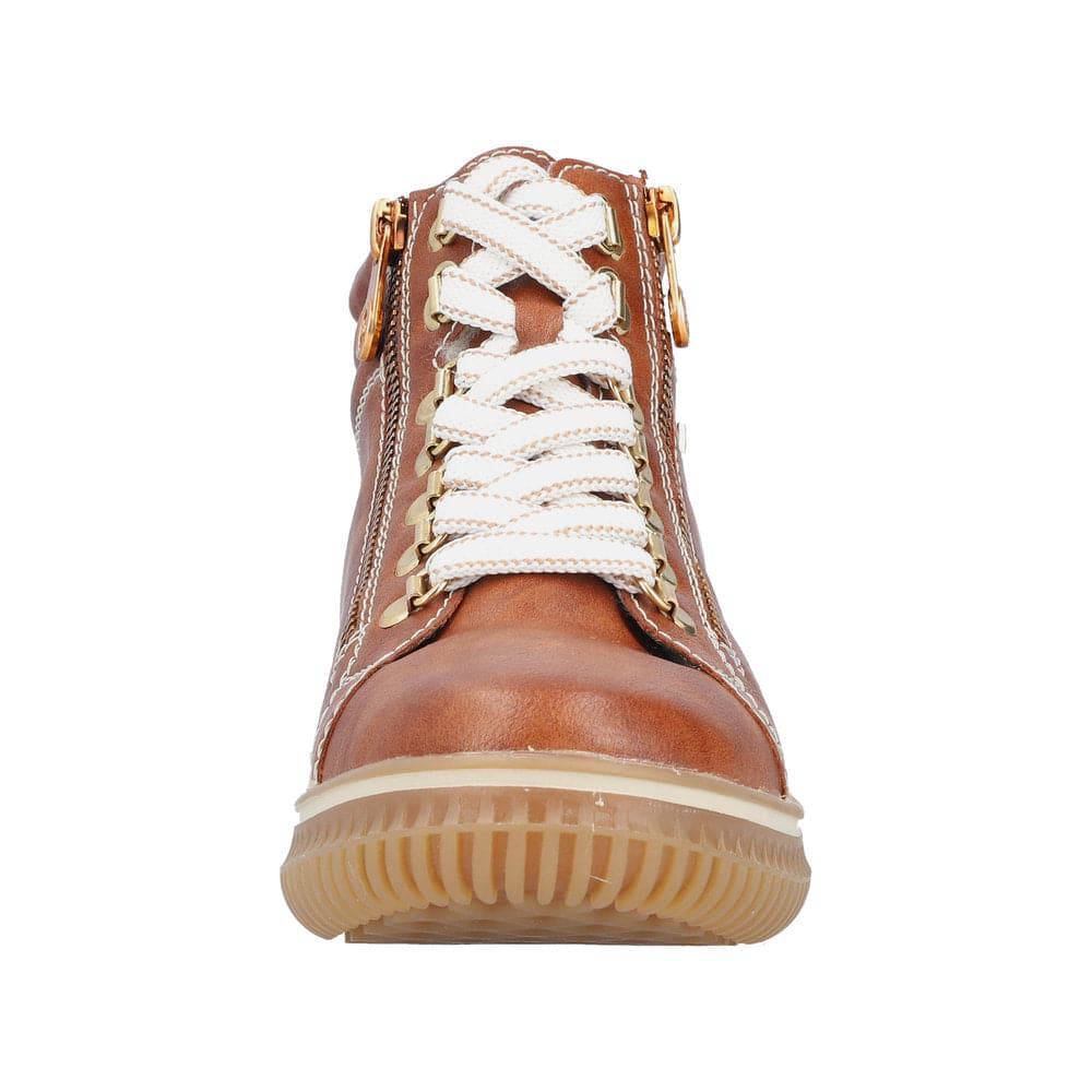 Rieker 74233-24 Ladies Brown Water Resistant Faux fur Zip & Lace Ankle Boots