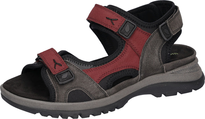 Waldlaufer  H-Sora Ladies WIDE FIT Black /Multi Nubuck Leather Triple Touch Fasten Sport Sandal
