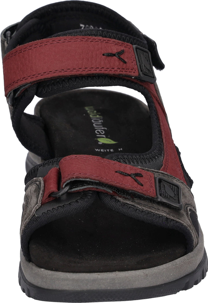 Waldlaufer  H-Sora Ladies WIDE FIT Black /Multi Nubuck Leather Triple Touch Fasten Sport Sandal