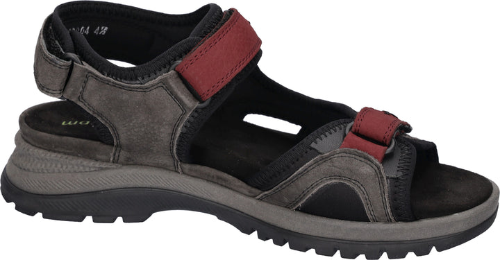 Waldlaufer  H-Sora Ladies WIDE FIT Black /Multi Nubuck Leather Triple Touch Fasten Sport Sandal