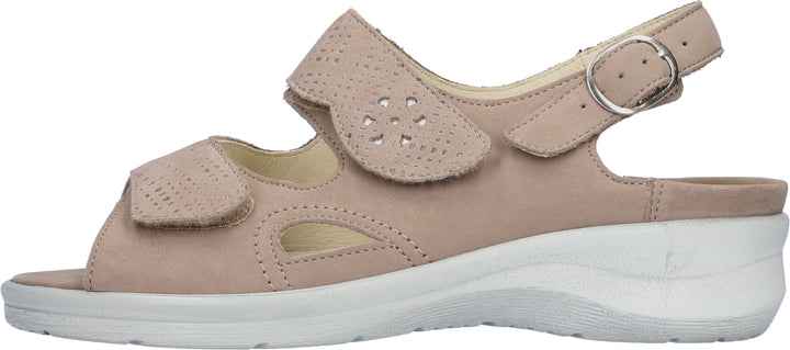 Waldlaufer Merle 811004 Ladies EXTRA WIDE FITNubuck Double Strap Wedge Othortic Sandal Beige