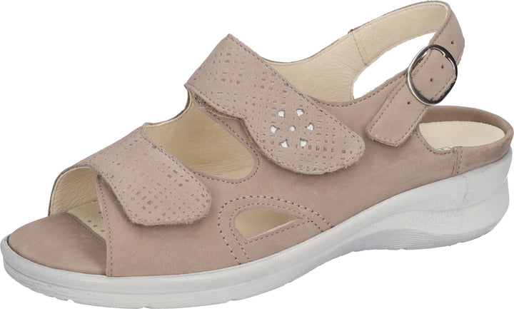 Waldlaufer Merle 811004 Ladies EXTRA WIDE FITNubuck Double Strap Wedge Othortic Sandal Beige