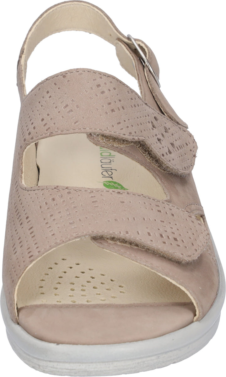 Waldlaufer Merle 811004 Ladies EXTRA WIDE FITNubuck Double Strap Wedge Othortic Sandal Beige