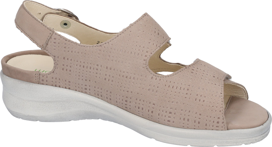 Waldlaufer Merle 811004 Ladies EXTRA WIDE FITNubuck Double Strap Wedge Othortic Sandal Beige