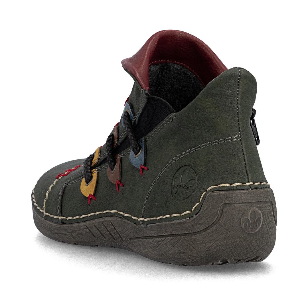 Rieker Ladies 72581  Olive Green Wide fit Zip up Walking Casual Boots with Warm Lining