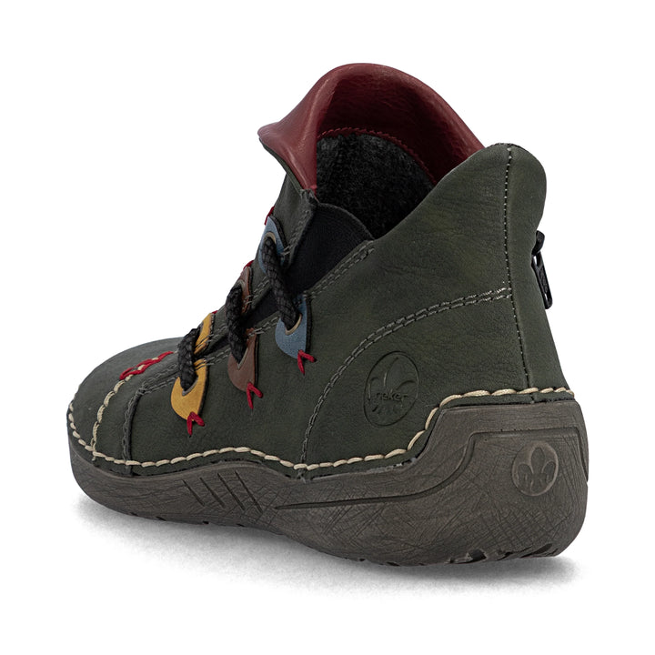 Rieker Ladies 72581  Olive Green Wide fit Zip up Walking Casual Boots with Warm Lining