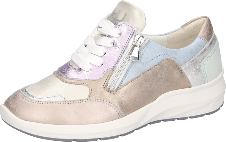 Waldlaufer M-Tonia Ladies Extra Wide Fitting Lace Up Athleisure Trainers Bronze, Lilac Blue Silver