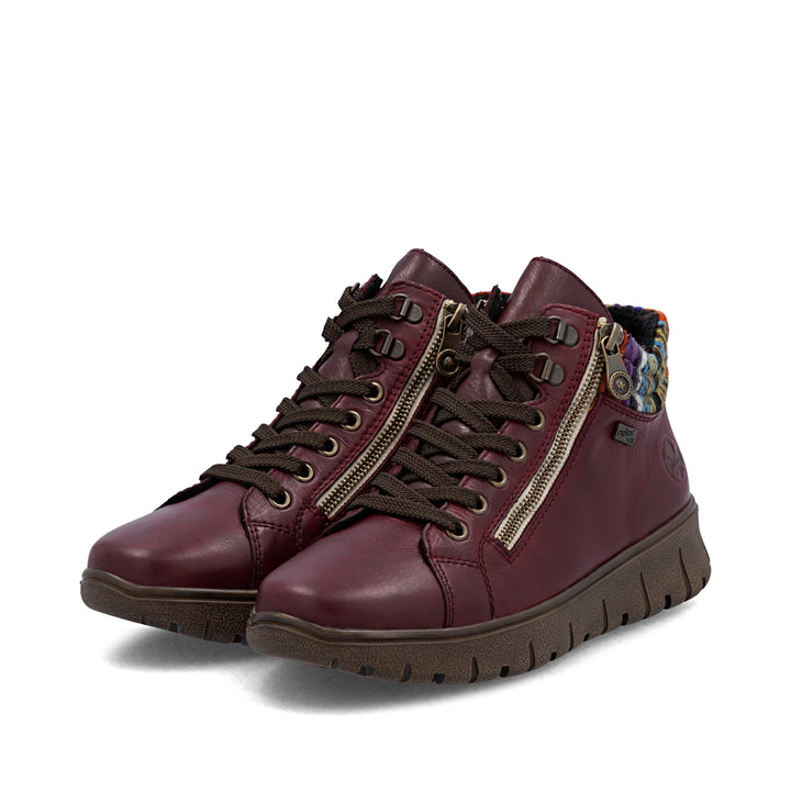 Rieker Tex Antistress N1305 Ladies Water Resistant Red Leather Extra Wide fit Lace Up Zip Fastening Boots