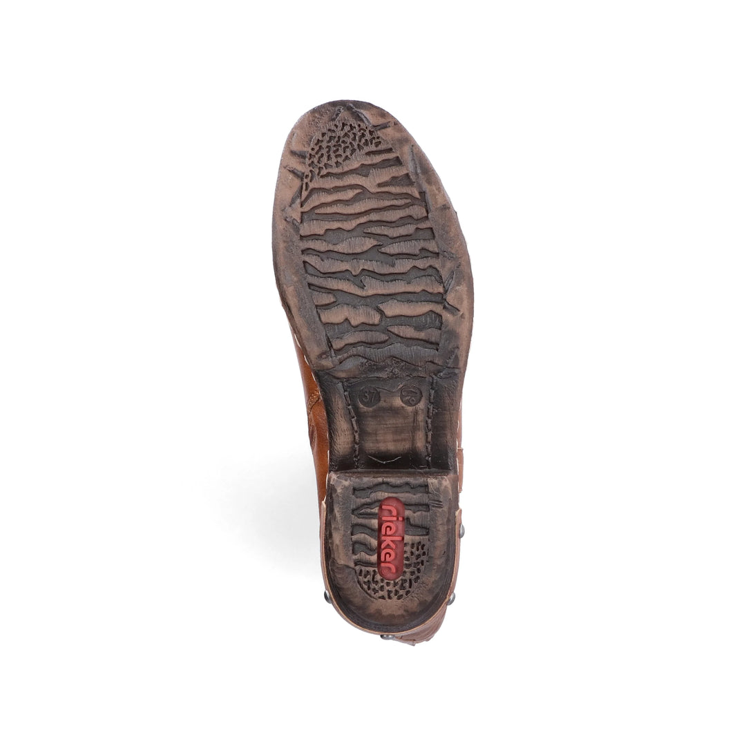 Rieker Tex 93670 Ladies Water Resistant Tan Brown Ruched Western Style Zip Fasten Lambs Wool Lined Boots
