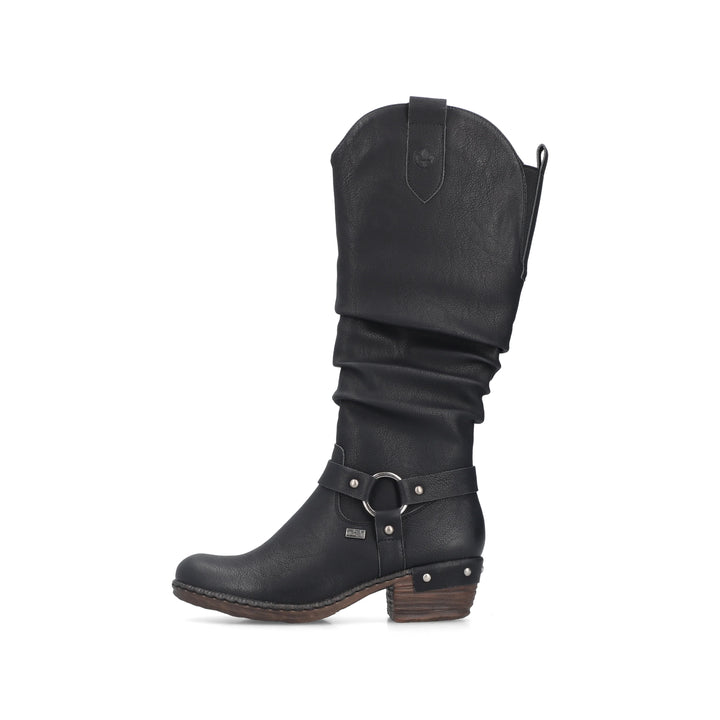 Rieker Tex 93670 Ladies Water Resistant Black Ruched Western Style Zip Fasten Lambs Wool Lined Calf Boots (Copy)
