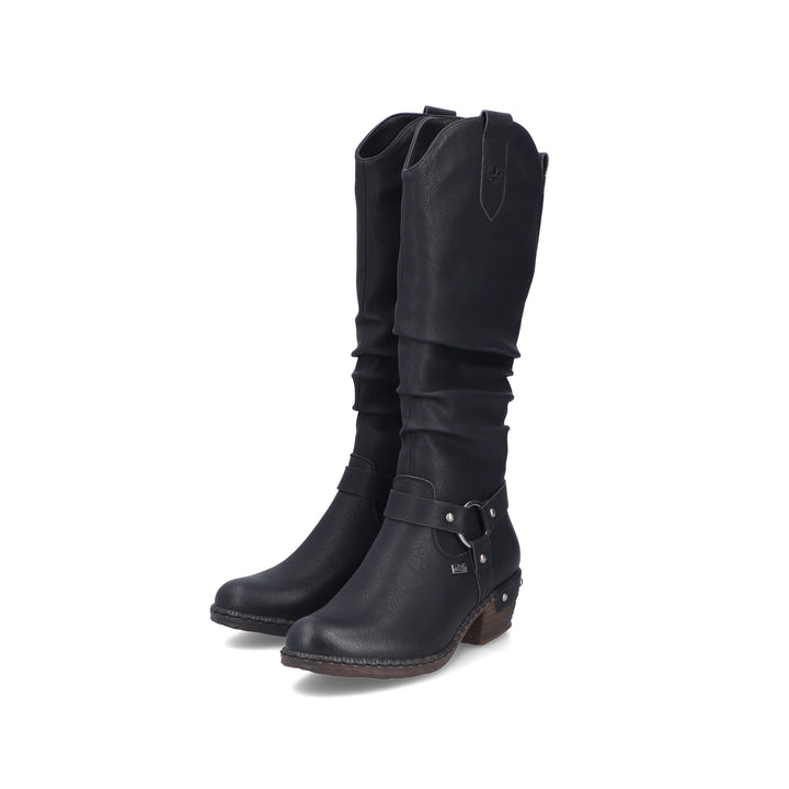 Rieker Tex 93670 Ladies Water Resistant Black Ruched Western Style Zip Fasten Lambs Wool Lined Calf Boots (Copy)