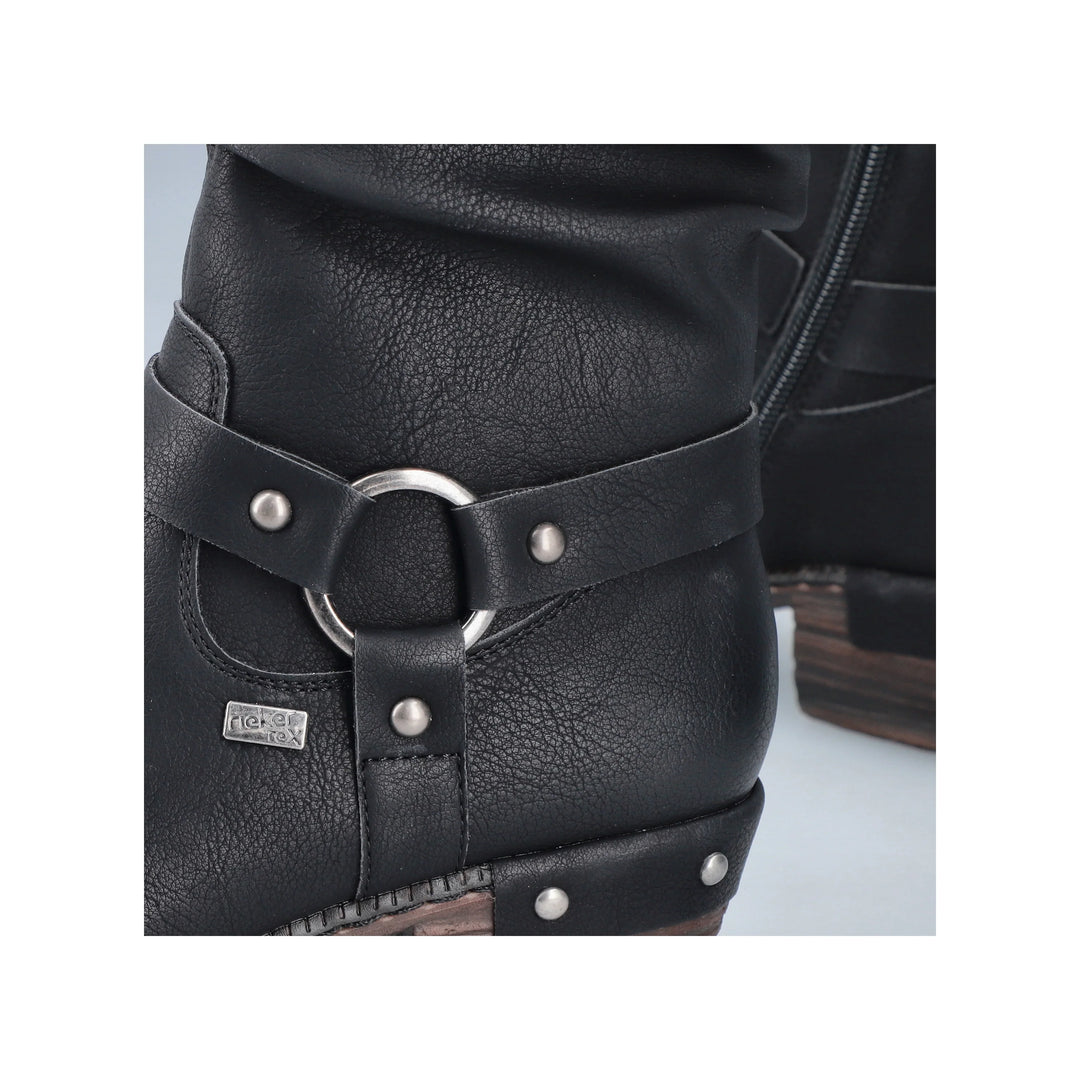 Rieker Tex 93670 Ladies Water Resistant Black Ruched Western Style Zip Fasten Lambs Wool Lined Calf Boots (Copy)