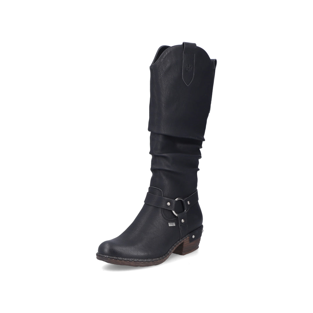 Rieker Tex 93670 Ladies Water Resistant Black Ruched Western Style Zip Fasten Lambs Wool Lined Calf Boots (Copy)