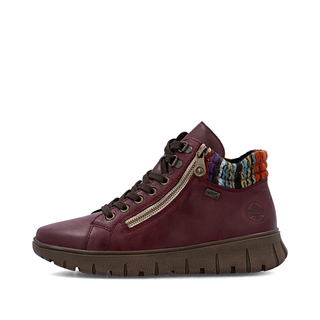 Rieker Tex Antistress N1305 Ladies Water Resistant Red Leather Extra Wide fit Lace Up Zip Fastening Boots