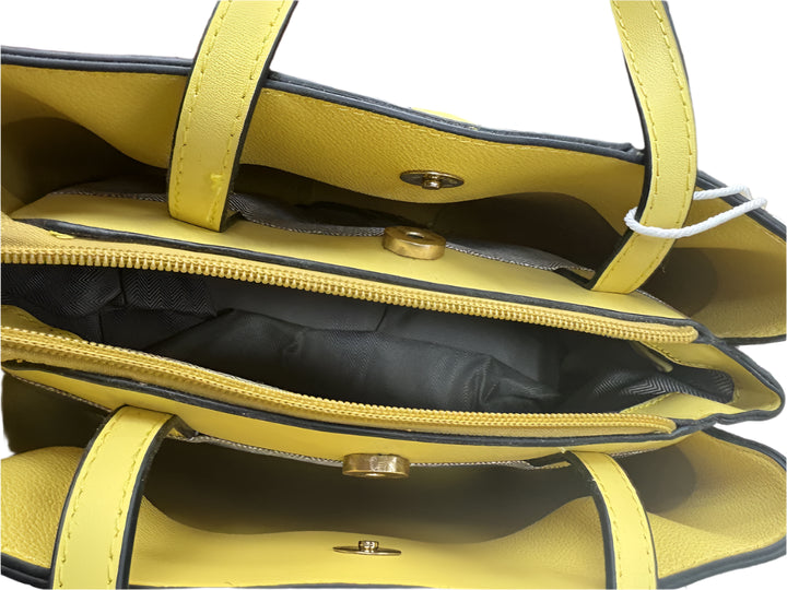 Long & Son Ladies Yellow Multi Pocket Grab Handle Handbag With Detachable Strap