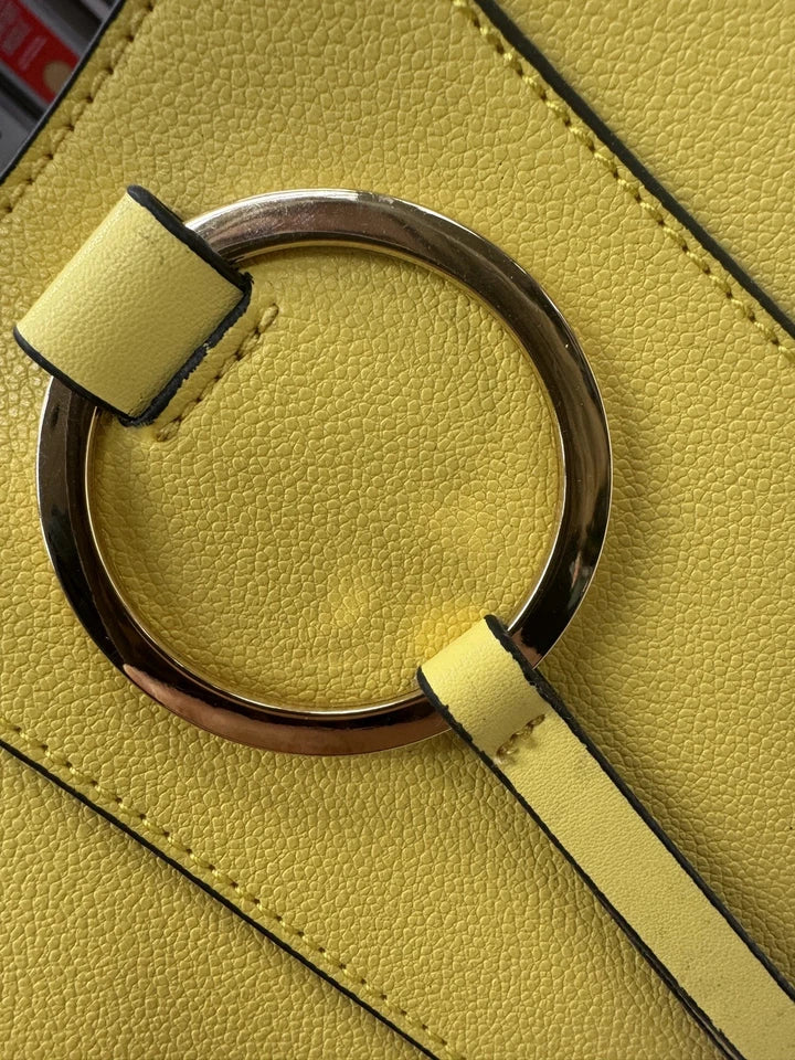 Long & Son Ladies Yellow Multi Pocket Grab Handle Handbag With Detachable Strap