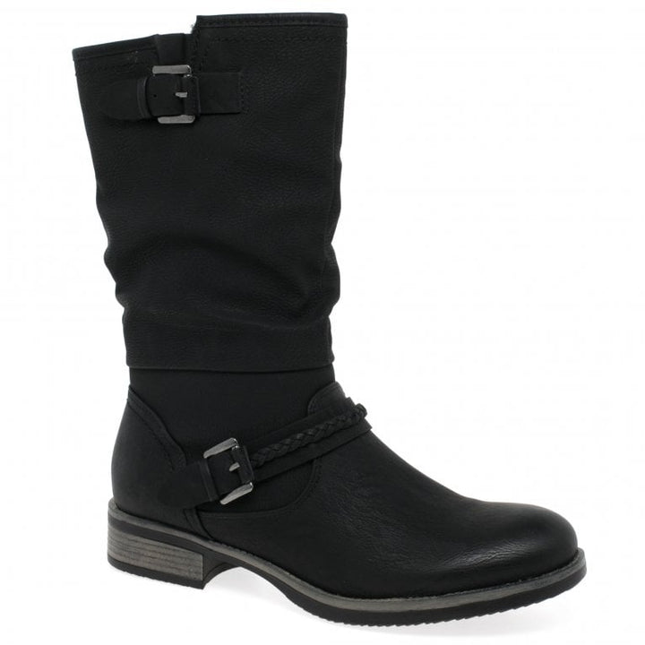 Rieker 98860 Ladies Faux Leather Warm Lined Biker Style Boots With Inside Zip Fasten Black