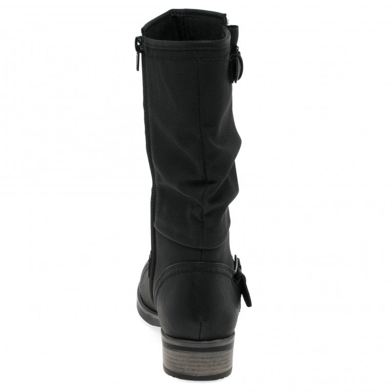Rieker 98860 Ladies Faux Leather Warm Lined Biker Style Boots With Inside Zip Fasten Black