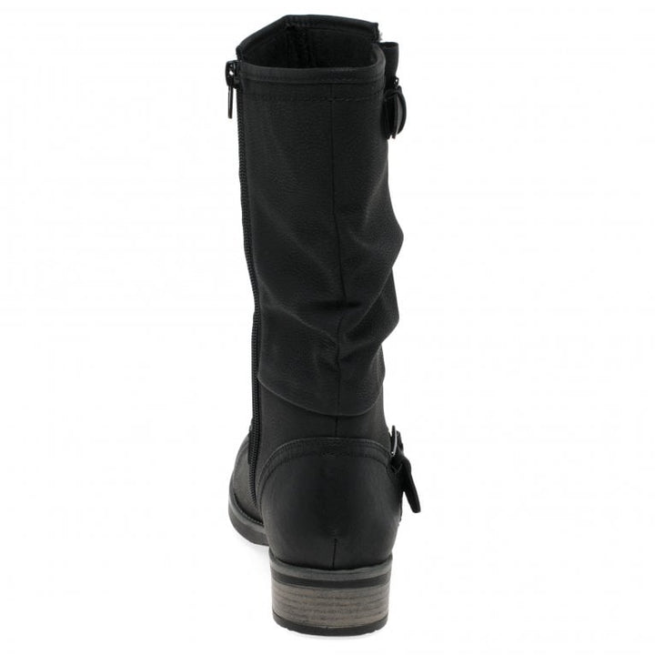 Rieker 98860 Ladies Faux Leather Warm Lined Biker Style Boots With Inside Zip Fasten Black