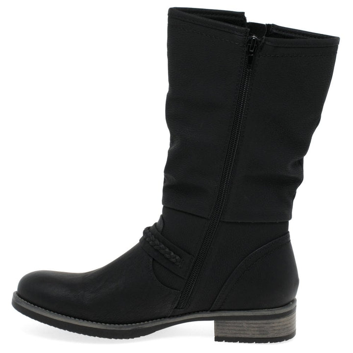 Rieker 98860 Ladies Faux Leather Warm Lined Biker Style Boots With Inside Zip Fasten Black