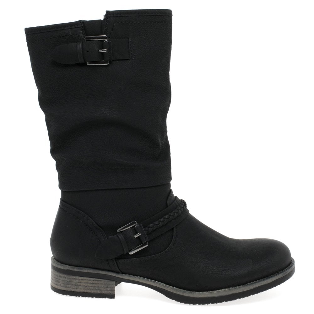 Rieker 98860 Ladies Faux Leather Warm Lined Biker Style Boots With Inside Zip Fasten Black