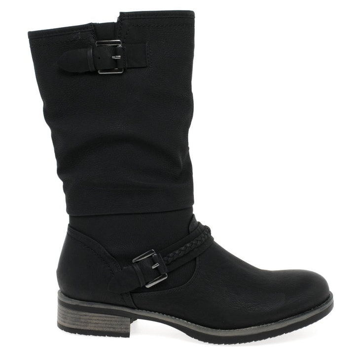 Rieker 98860 Ladies Faux Leather Warm Lined Biker Style Boots With Inside Zip Fasten Black