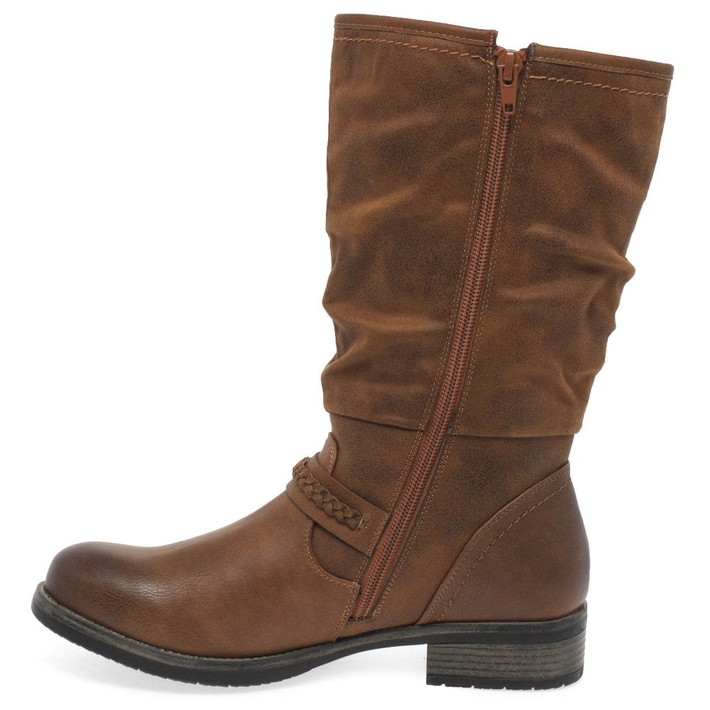 Rieker 98860 Ladies Faux Leather Warm Lined Biker Style Boots With Inside Zip Fasten Brown