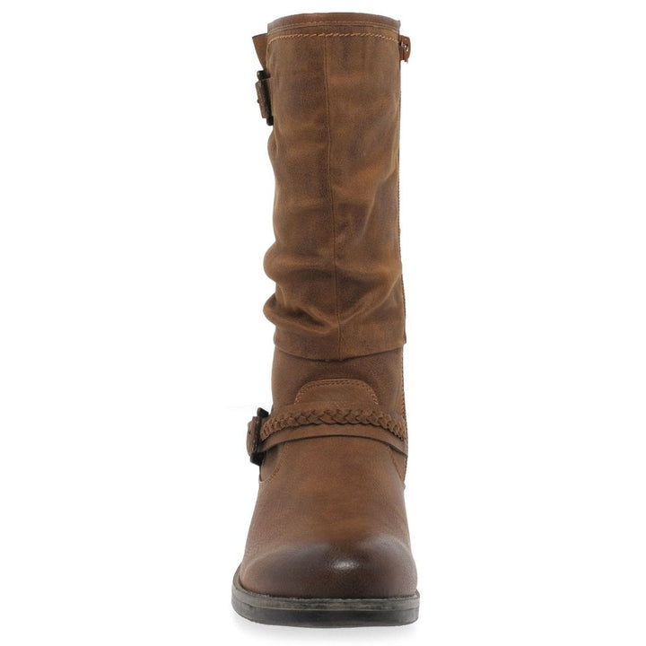 Rieker 98860 Ladies Faux Leather Warm Lined Biker Style Boots With Inside Zip Fasten Brown
