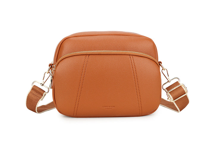 Long & Son Ladies Small Handbag Crossbody with Pocket And Adjustable Fabric Strap Tan