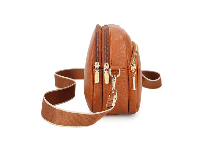 Long & Son Ladies Small Handbag Crossbody with Pocket And Adjustable Fabric Strap Tan