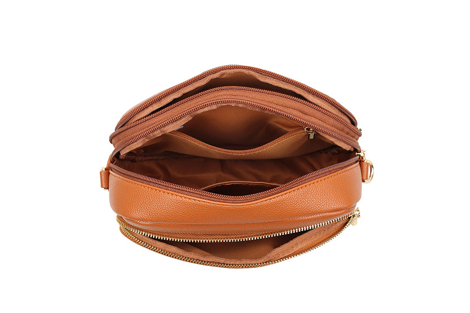Long & Son Ladies Small Handbag Crossbody with Pocket And Adjustable Fabric Strap Tan