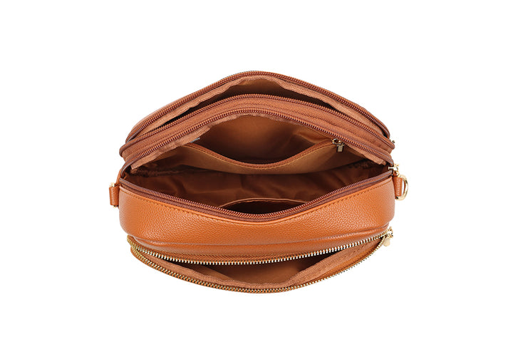 Long & Son Ladies Small Handbag Crossbody with Pocket And Adjustable Fabric Strap Tan