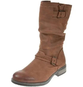 Rieker 98860 Ladies Faux Leather Warm Lined Biker Style Boots With Inside Zip Fasten Brown