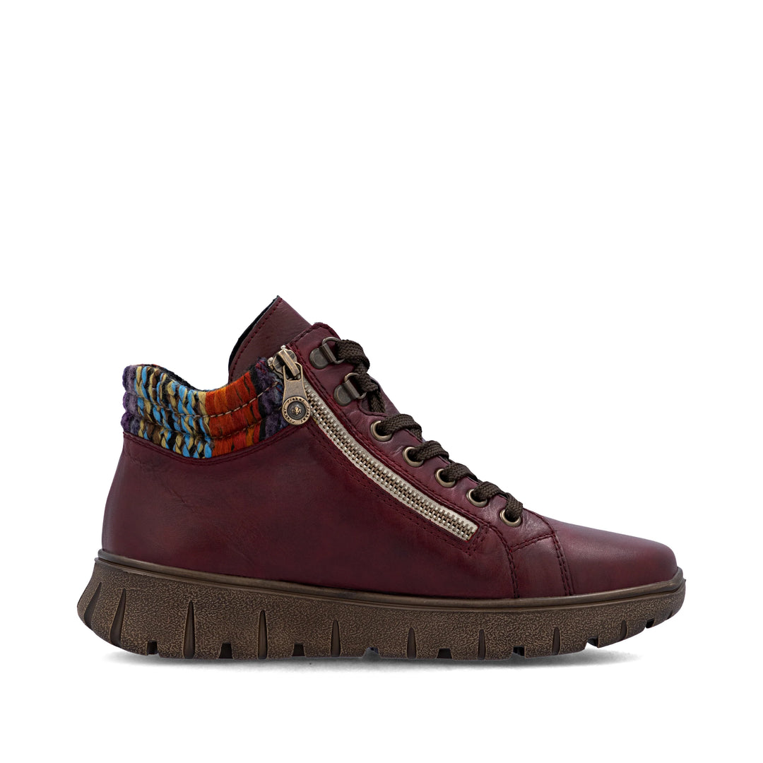 Rieker Tex Antistress N1305 Ladies Water Resistant Red Leather Extra Wide fit Lace Up Zip Fastening Boots