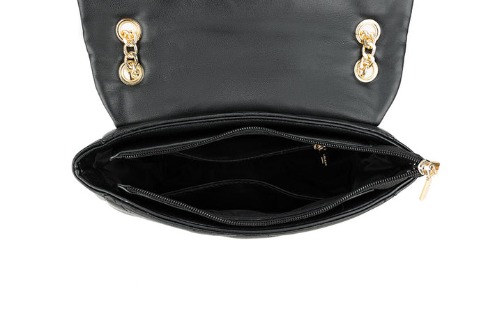 Long & Son Ladies Designer Inspired Quilted Handbag With Adjustable Chain Strap Black